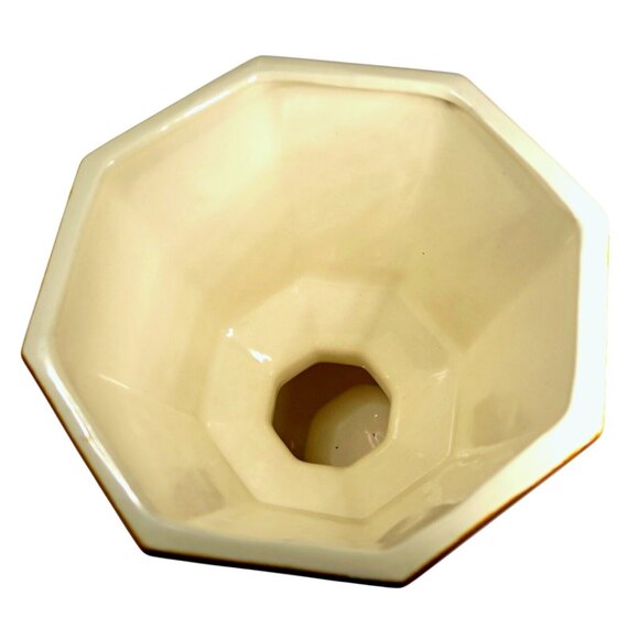 1970s Haeger USA Ceramic Footed Planter – Brown Octagon with Fern Leaf Panels - Picture 4 of 6